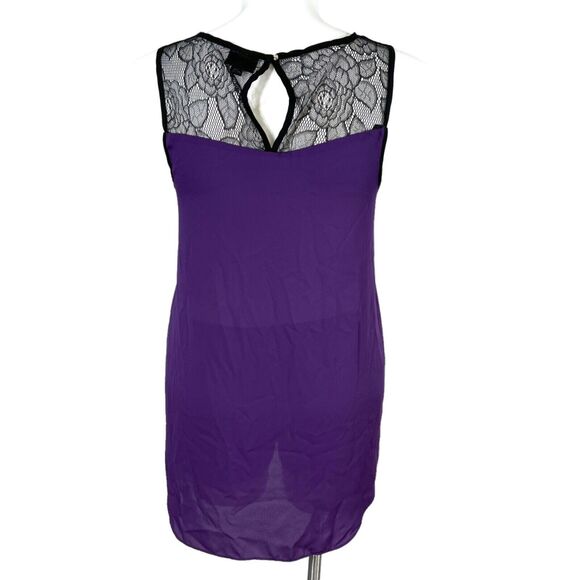 Mossimo Womens Blouse Top Flyaway Nearly Sheer Lace and Chiffon Purple Large - Picture 5 of 11